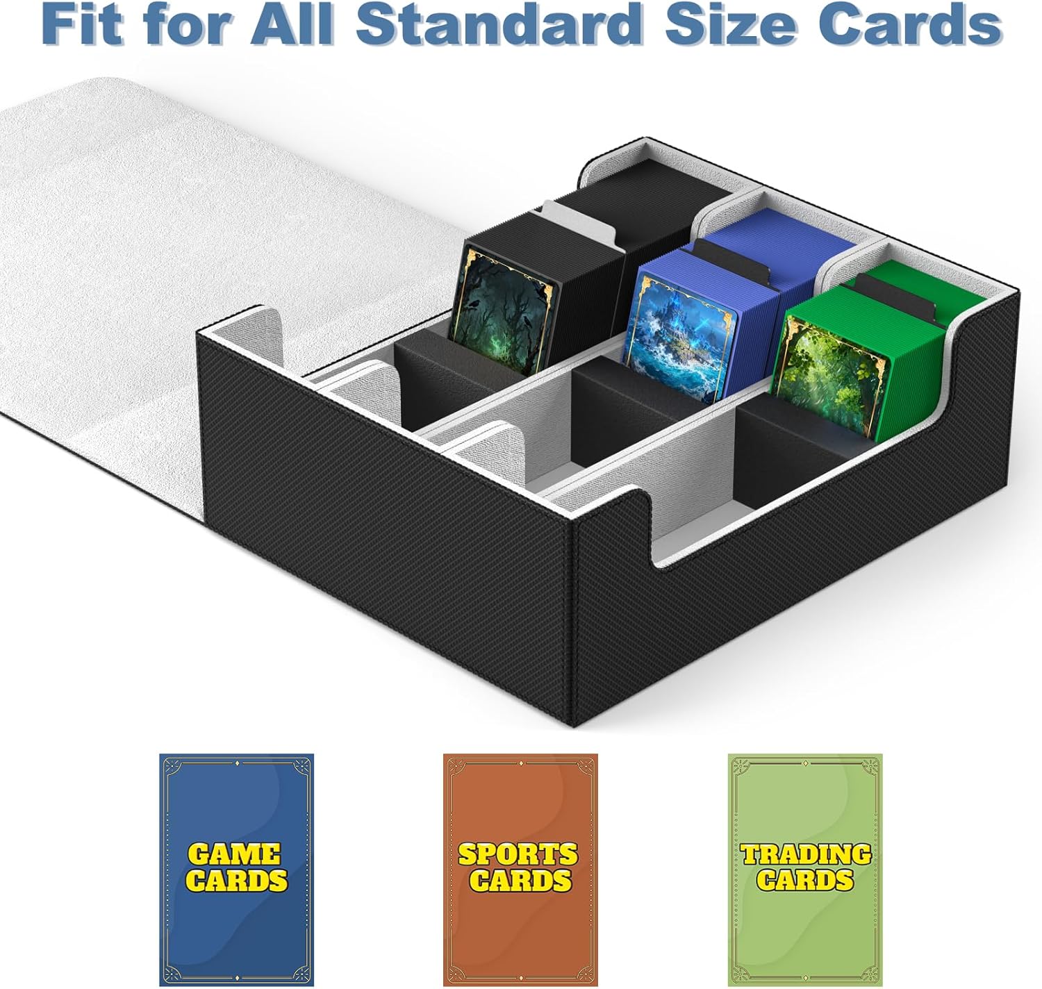 Mlikero Card Deck Case for Trading Cards 1800+, Trading Card Storage Box with 10 Dividers and 3 Foam Stoppers, Leather Magnetic Closure Commander Deck Box Fit for YuGiOh, MTG and Sport Cards