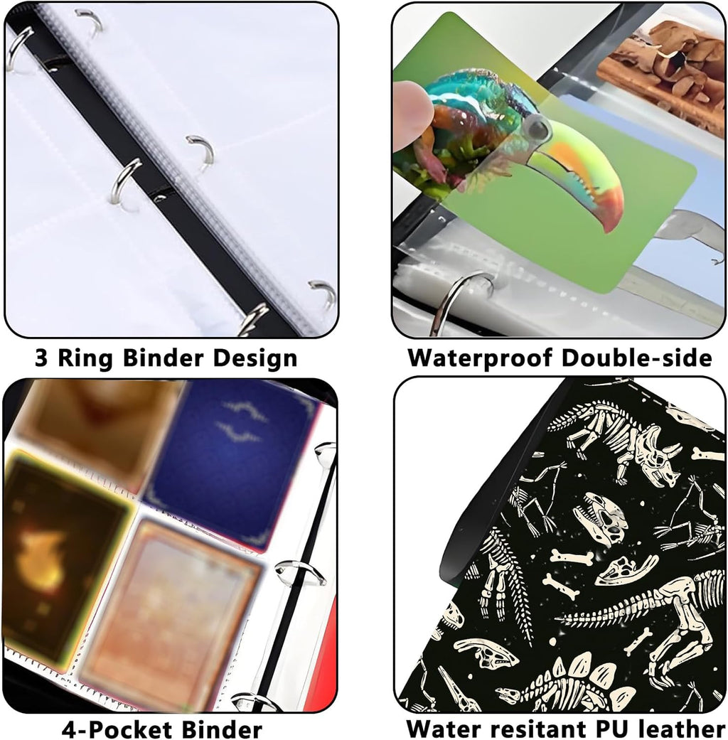 Collectible Trading Card Binder, 400 Card Holders with 50 Removable Sleeves, Portable 4 Pocket Trading Card Collection Albums for Photocard kpop MTG/TCG Game Sports Cards，Funny Dinosaur Bones