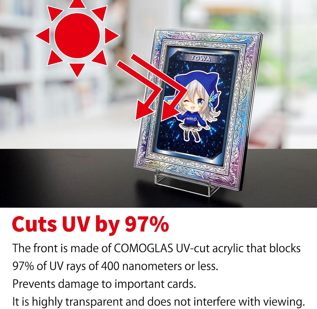 amazdone with:D Magnetic Card Display Case 35PT, UV Protection Acrylic Trading Card Holder with Inner Case, Premium Japanese Design for TCG & Sports Cards (Antique Rainbow)