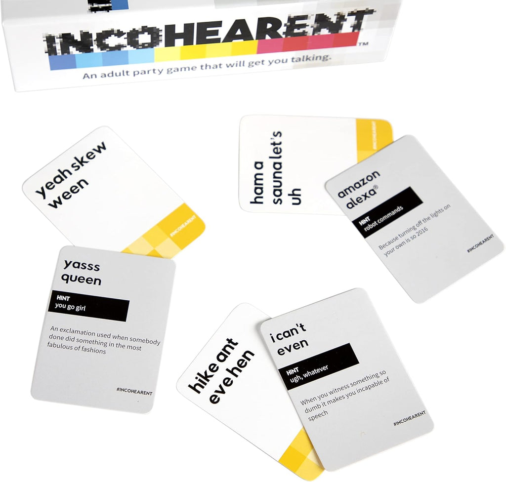 Incohearent, The Guess The Gibberish Party Game By Relatable, A Funny Card Game For Adults, Includes 300 Cards, Instructions, And 1 Sand Timer, Fun for Friendsgiving, or a White Elephant Gift