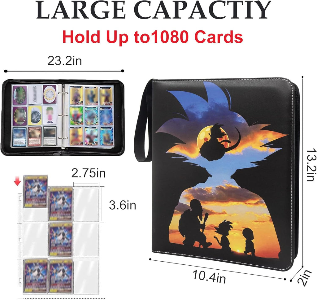 Anime Trading Card Binder for Cards, 9 Pocket with 60 Sleeves up to 1080 Cards One Piece TCG Card Binder, Waterproof Card Storage Book, Trading Cards Display Case