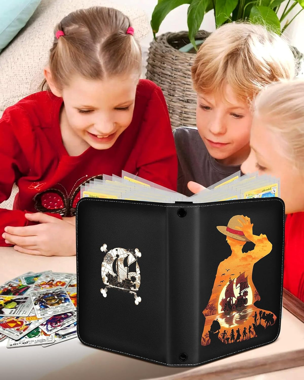 for 4 Pocket Card Binder with 440 Pockets - Trading Card Collection Album Folder for Men Boys Teens Anime Design for Sports Cards Game Cards with Zipper Hand Carrying Rope
