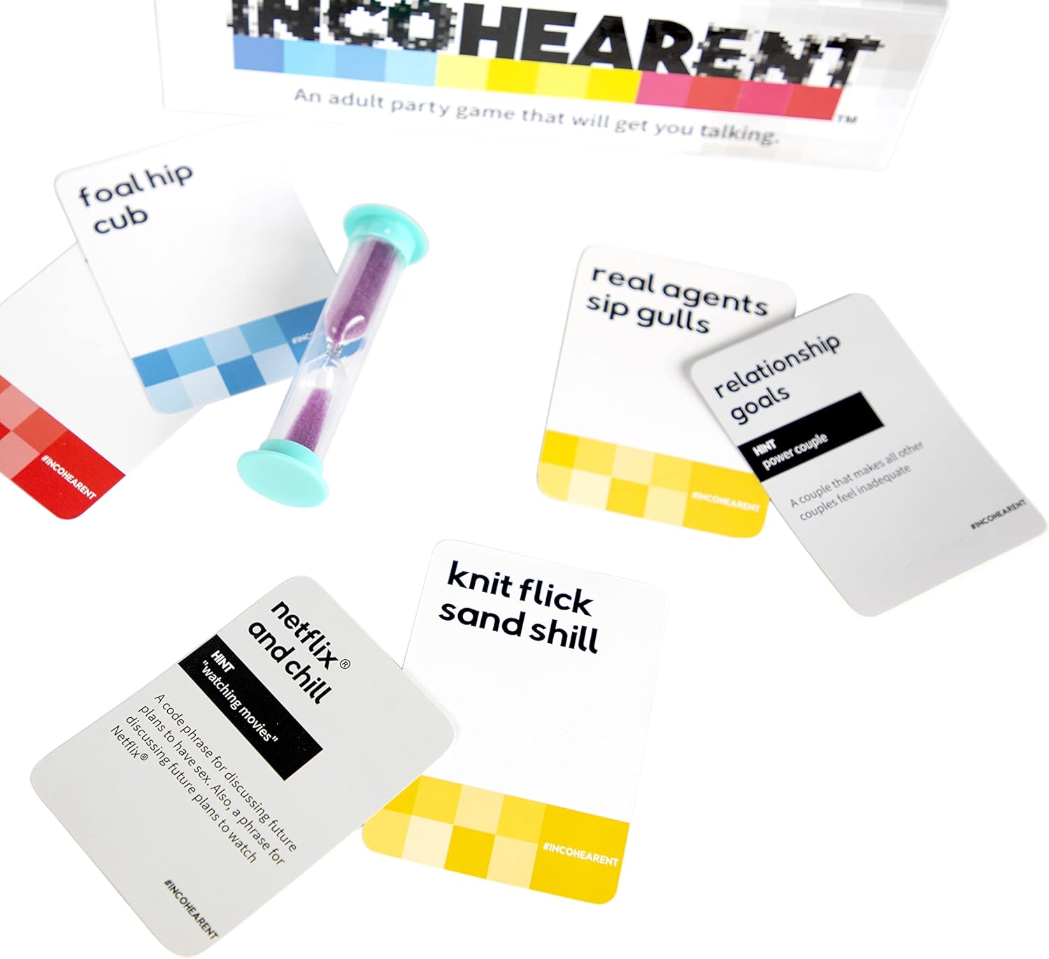 Incohearent, The Guess The Gibberish Party Game By Relatable, A Funny Card Game For Adults, Includes 300 Cards, Instructions, And 1 Sand Timer, Fun for Friendsgiving, or a White Elephant Gift