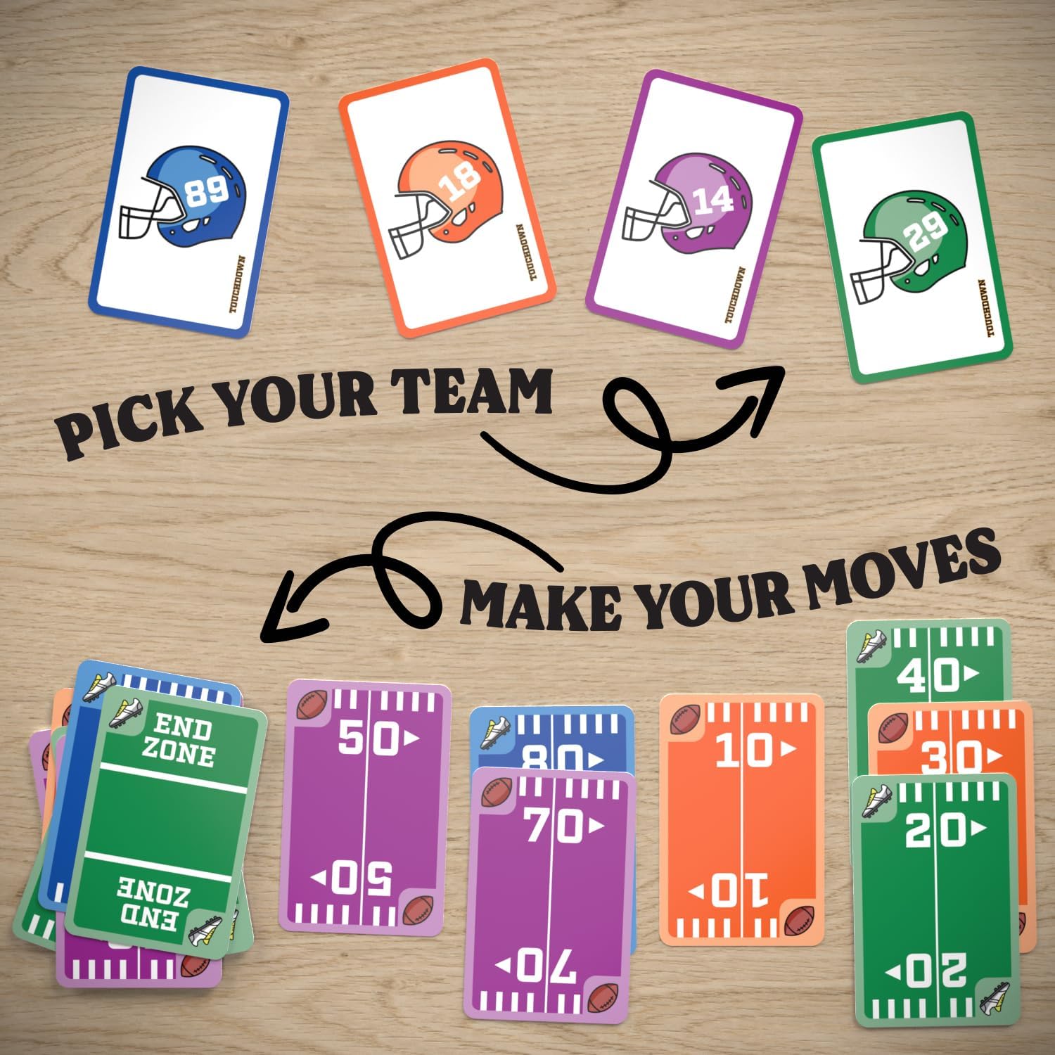 Fast-Paced, Football Themed Card Game That Anyone Can Play, 2-4 Players, Fun Card Games for Adults, Kids, Families and Game Nights, Stocking Stuffers, Football Gifts