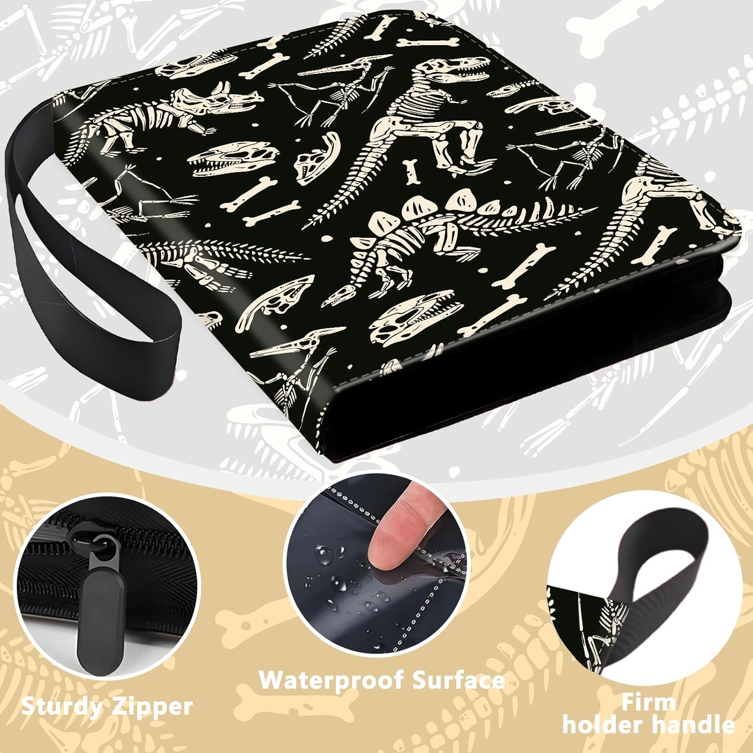 Collectible Trading Card Binder, 400 Card Holders with 50 Removable Sleeves, Portable 4 Pocket Trading Card Collection Albums for Photocard kpop MTG/TCG Game Sports Cards，Funny Dinosaur Bones