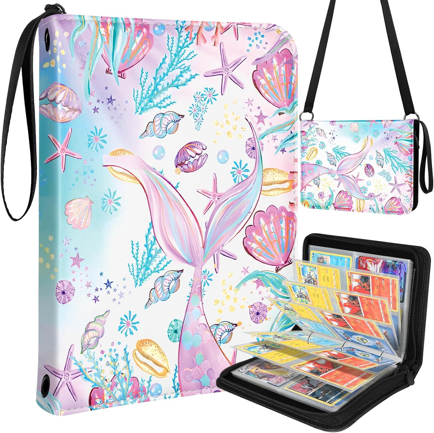 for 4 Pocket Card Binder with 440 Pockets - Trading Card Collection Album Folder for Men Boys Teens Anime Design for Sports Cards Game Cards with Zipper Hand Carrying Rope