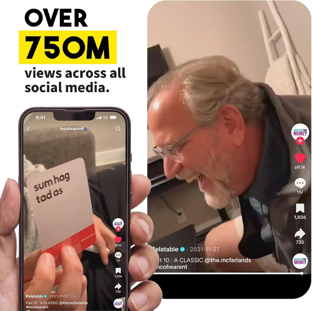 Incohearent, The Guess The Gibberish Party Game By Relatable, A Funny Card Game For Adults, Includes 300 Cards, Instructions, And 1 Sand Timer, Fun for Friendsgiving, or a White Elephant Gift