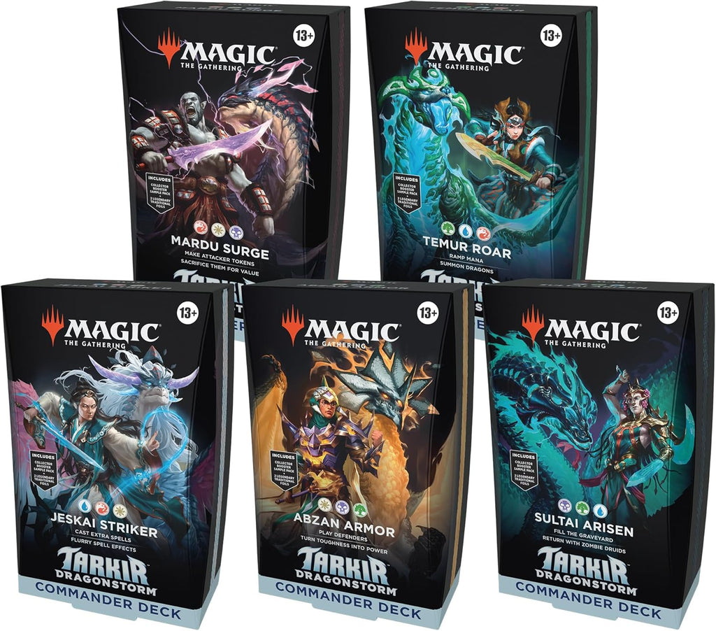 Magic: The Gathering Tarkir: Dragonstorm Commander Deck Bundle - Includes All 5 Decks (Abzan Armor, Jeskai Striker, Sultai Arisen, Mardu Surge, Temur Roar)