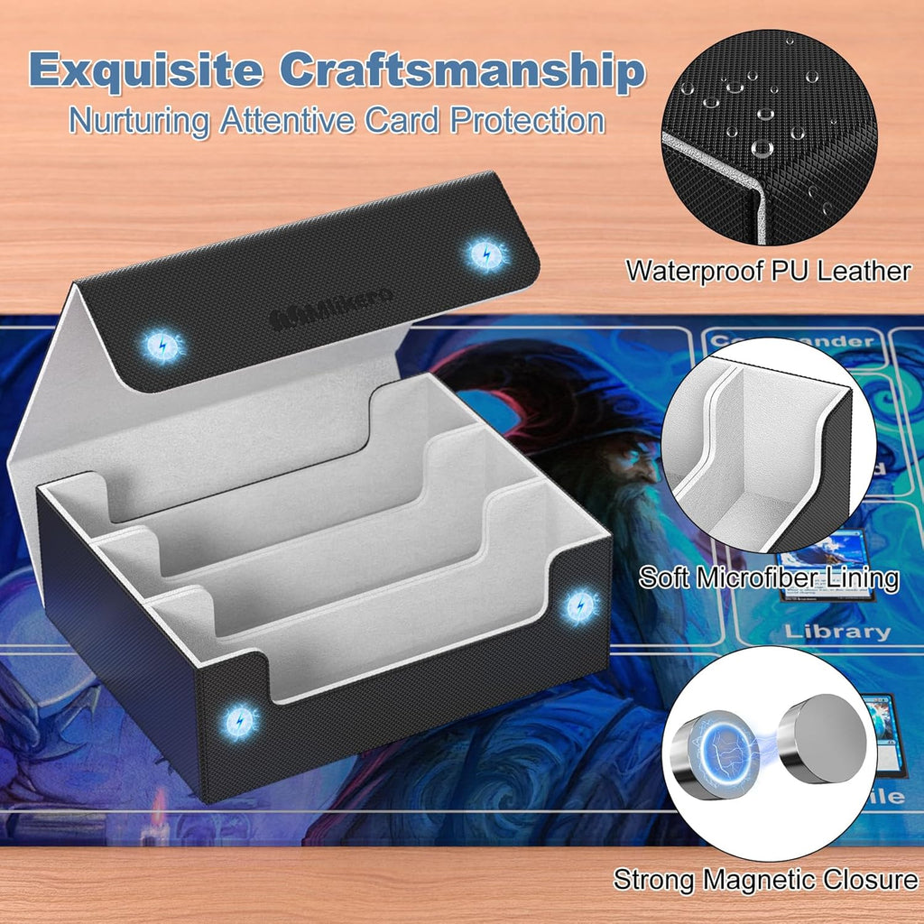 Mlikero Card Deck Case for Trading Cards 1800+, Trading Card Storage Box with 10 Dividers and 3 Foam Stoppers, Leather Magnetic Closure Commander Deck Box Fit for YuGiOh, MTG and Sport Cards