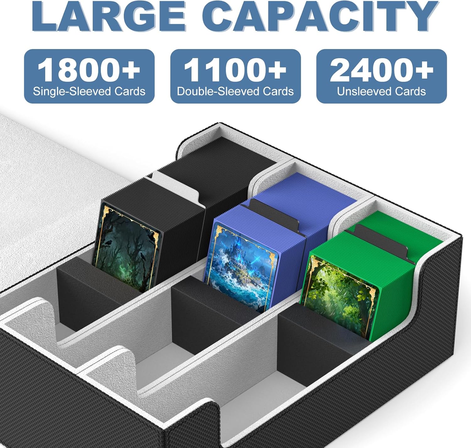 Mlikero Card Deck Case for Trading Cards 1800+, Trading Card Storage Box with 10 Dividers and 3 Foam Stoppers, Leather Magnetic Closure Commander Deck Box Fit for YuGiOh, MTG and Sport Cards