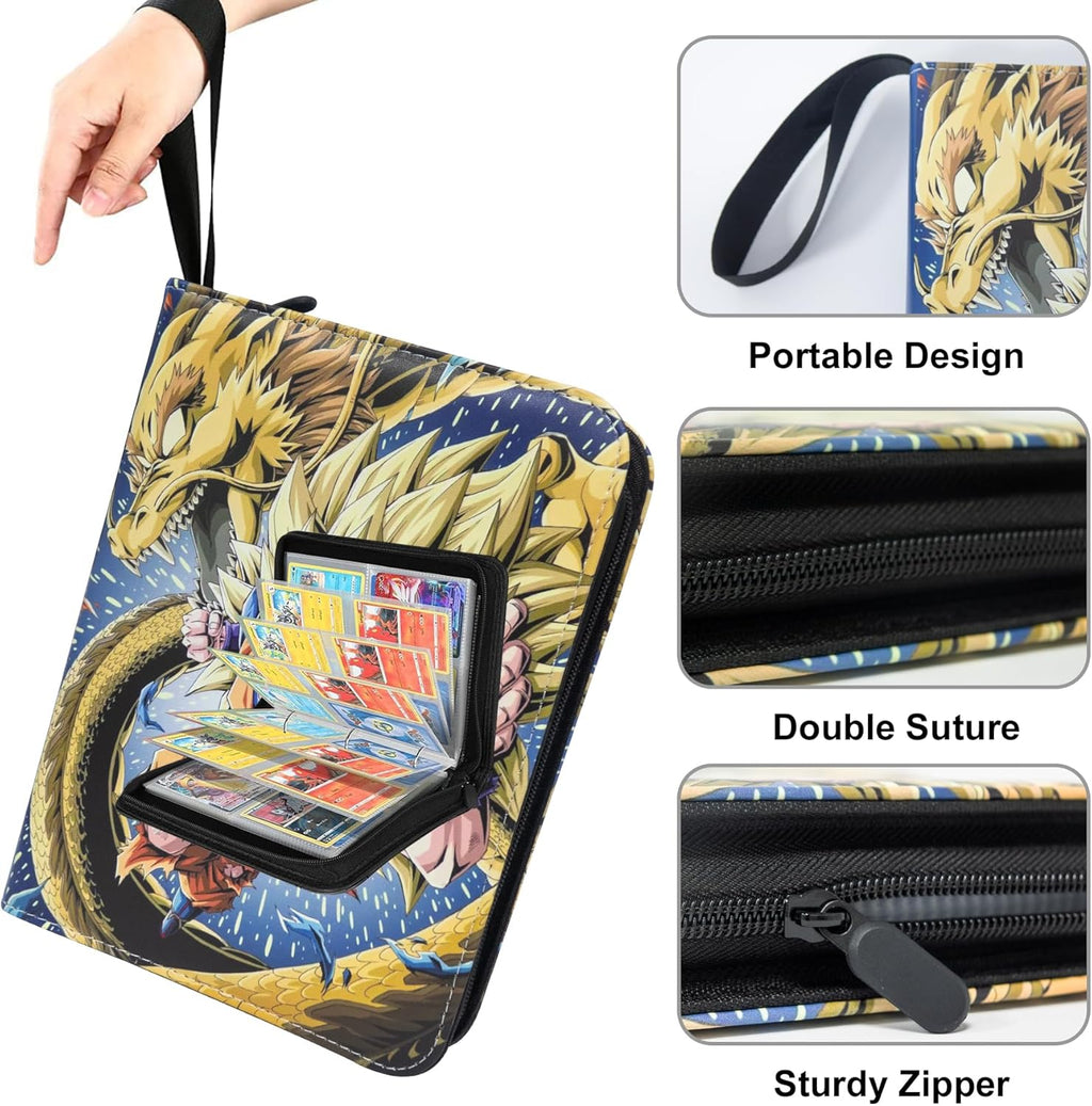 Anime Trading Card Binder for Dragon Cards, 4 Pocket with 50 Sleeves up to 400 Cards TCG Card Binder, Waterproof Card Storage Book, Cards Display Case