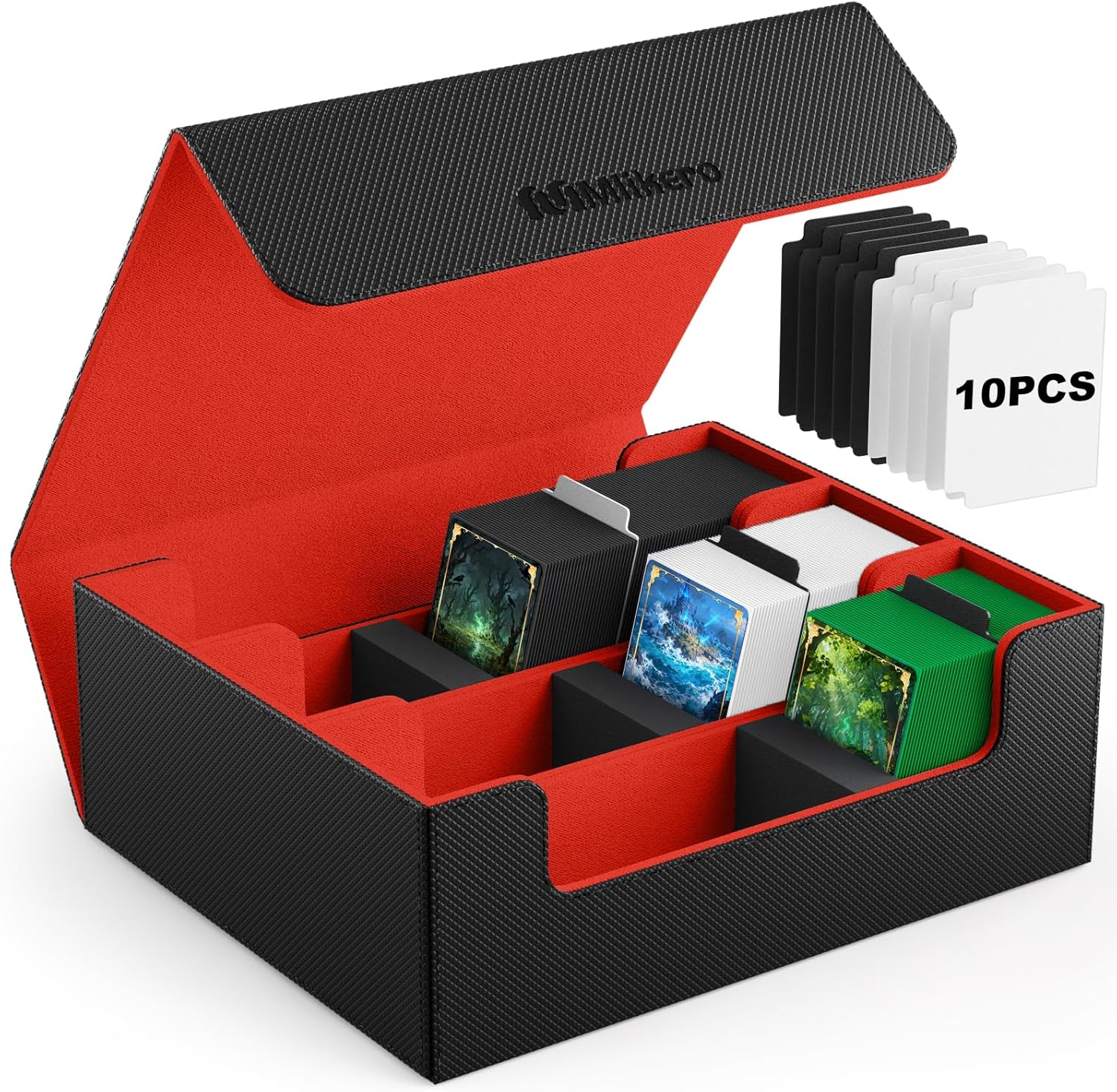 Mlikero Card Deck Case for Trading Cards 1800+, Trading Card Storage Box with 10 Dividers and 3 Foam Stoppers, Leather Magnetic Closure Commander Deck Box Fit for YuGiOh, MTG and Sport Cards