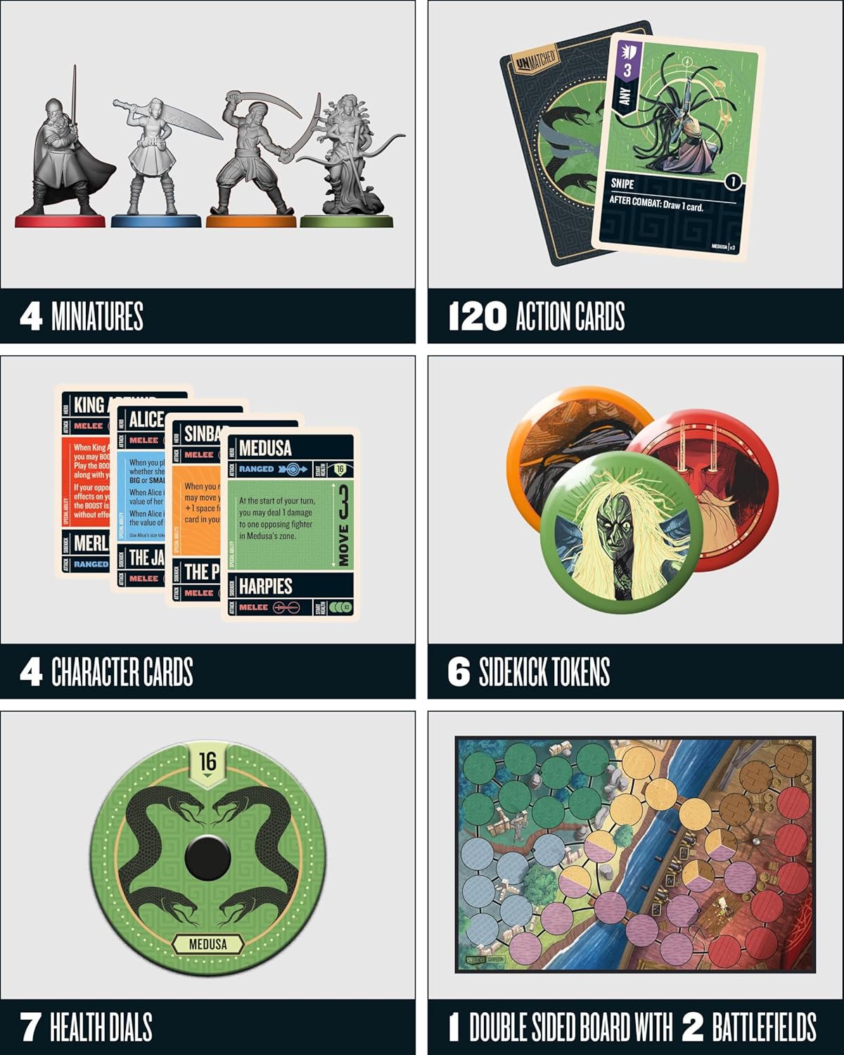 Restoration Games Unmatched Battle of Legends Vol 1 - Strategy Board Game for 2 to 4 Players - Expansion with 4 Heroes and Battlefields - 20-40 Min Playtime - Ages 9+