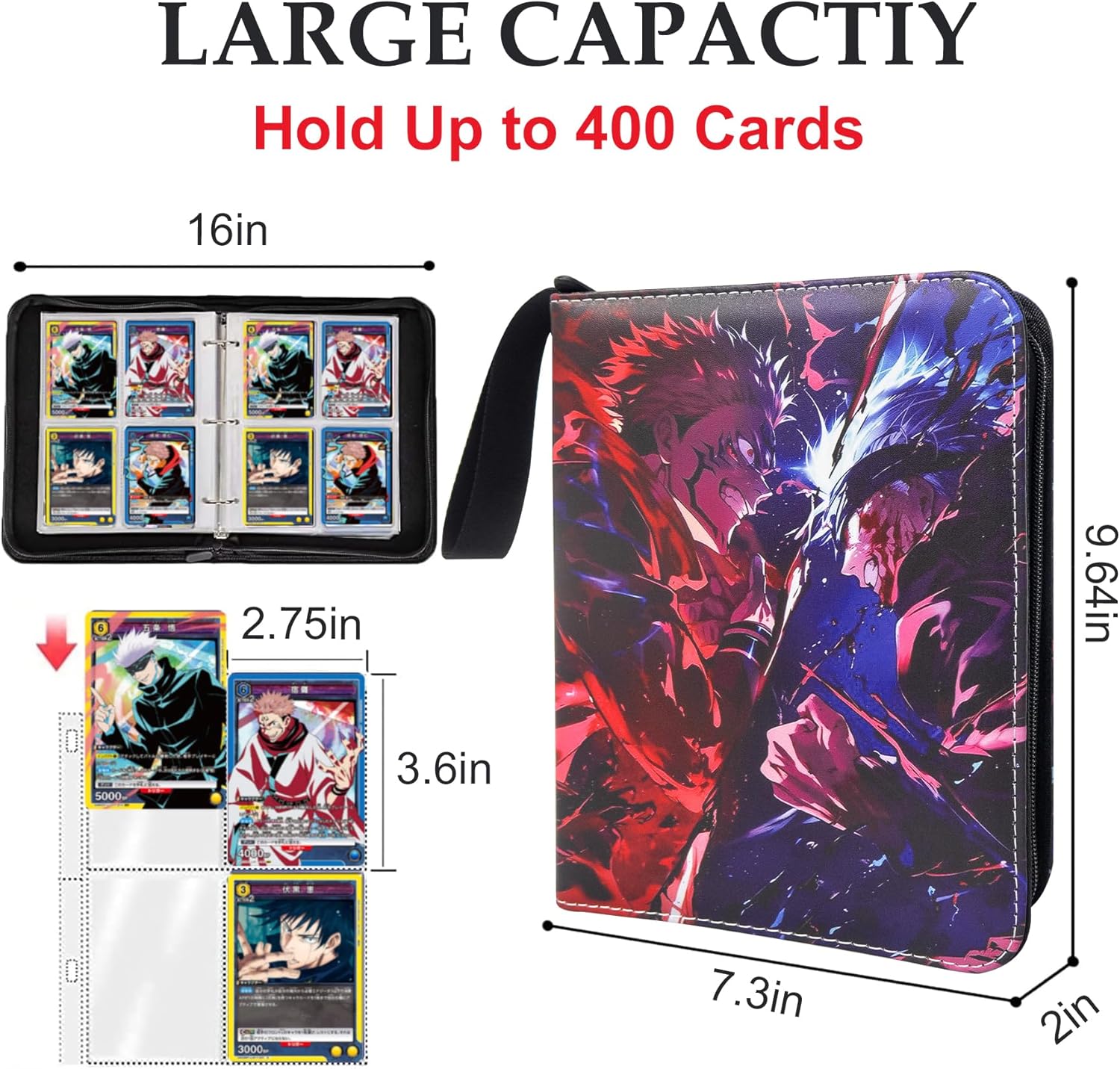 Anime Trading Card Binder for Cards,4 Pocket with 60 Sleeves up to 480 Cards,Waterproof Card Storage Bag with Removable Sleeves for Anime and TCG Cards