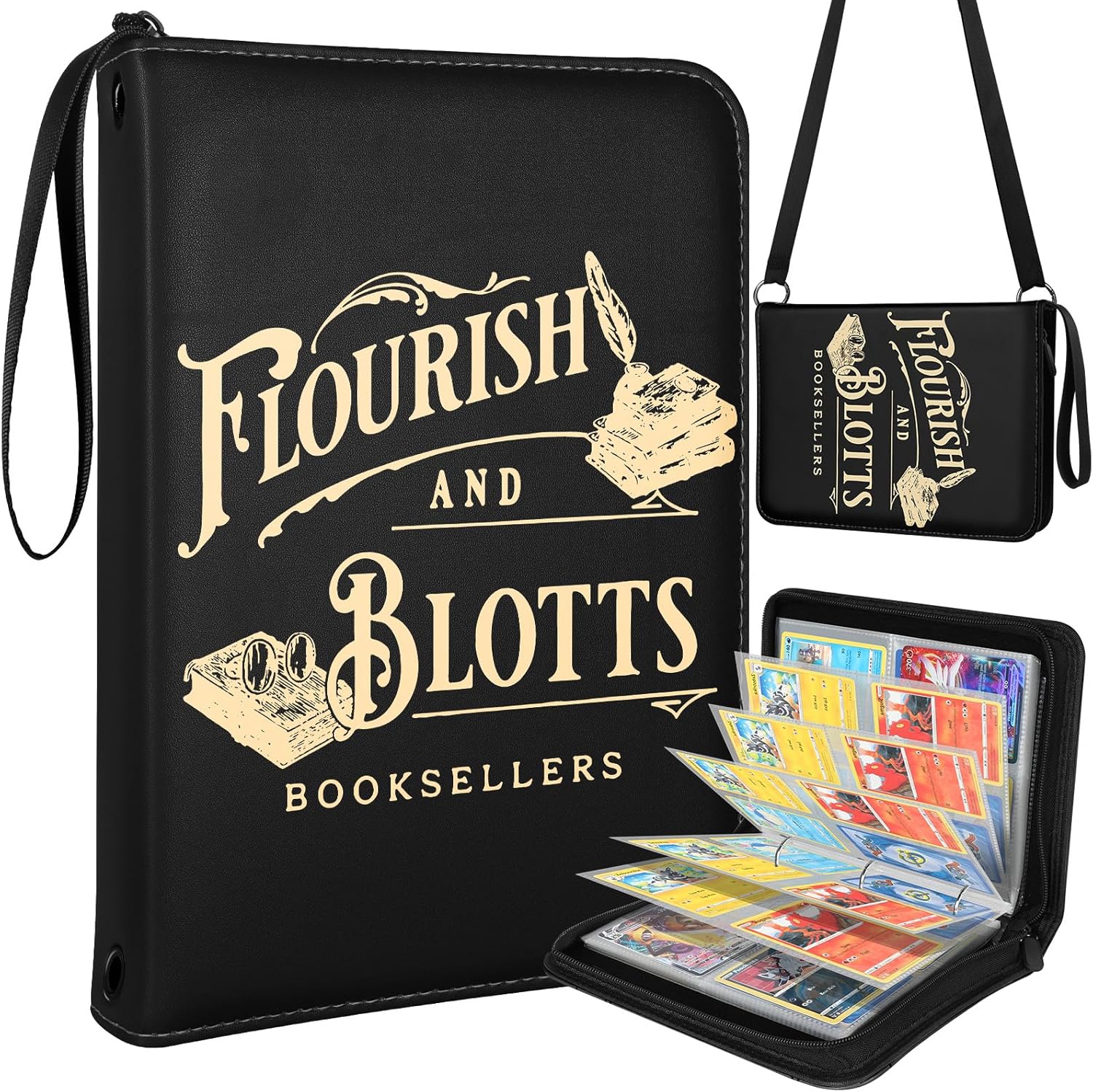 for 4 Pocket Card Binder with 440 Pockets - Trading Card Collection Album Folder for Men Boys Teens Anime Design for Sports Cards Game Cards with Zipper Hand Carrying Rope