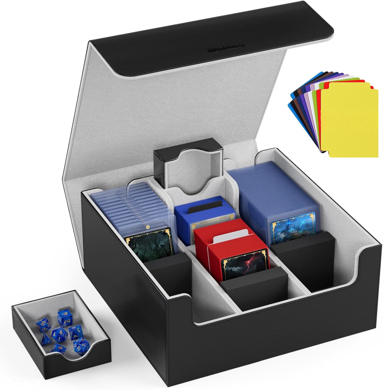 Mlikero Card Deck Case for Trading Cards 1800+, Trading Card Storage Box with 10 Dividers and 3 Foam Stoppers, Leather Magnetic Closure Commander Deck Box Fit for YuGiOh, MTG and Sport Cards