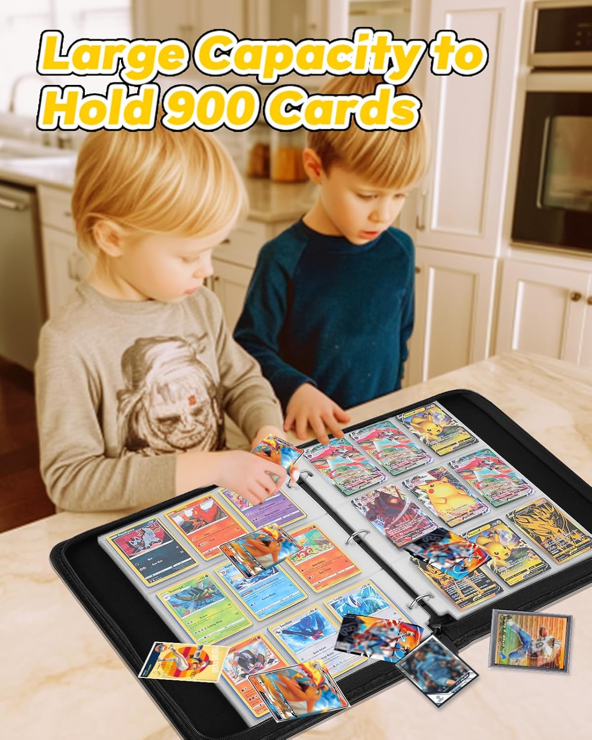 for 9 Pocket Card Binder Large Capacity for 900 Cards - Trading Card Collection Album Folder Double Sided Pocket with Zipper Anime Design for Men Boys Teens for Sports Cards Game Cards