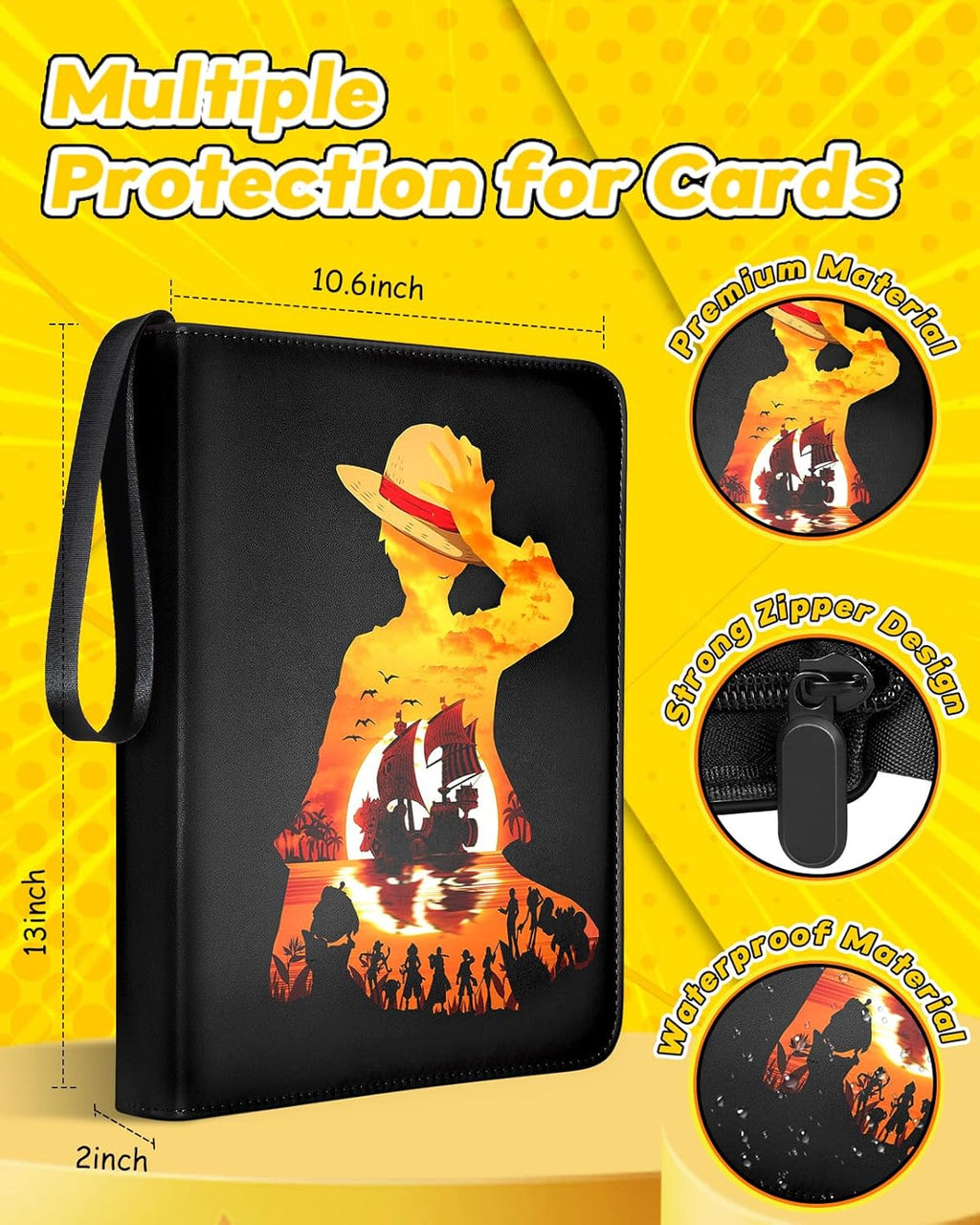 for 9 Pocket Card Binder Large Capacity for 900 Cards - Trading Card Collection Album Folder Double Sided Pocket with Zipper Anime Design for Men Boys Teens for Sports Cards Game Cards