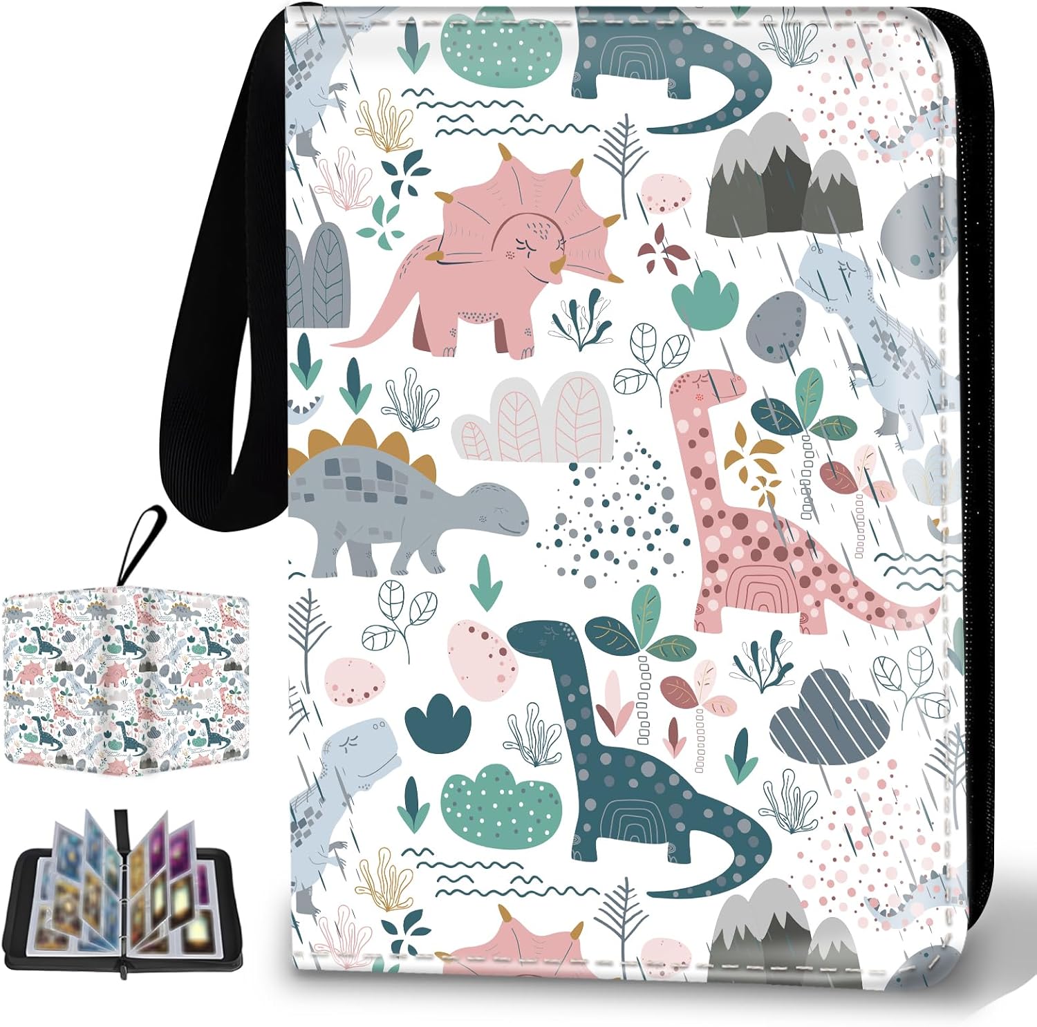 Collectible Trading Card Binder, 400 Card Holders with 50 Removable Sleeves, Portable 4 Pocket Trading Card Collection Albums for Photocard kpop MTG/TCG Game Sports Cards，Funny Dinosaur Bones