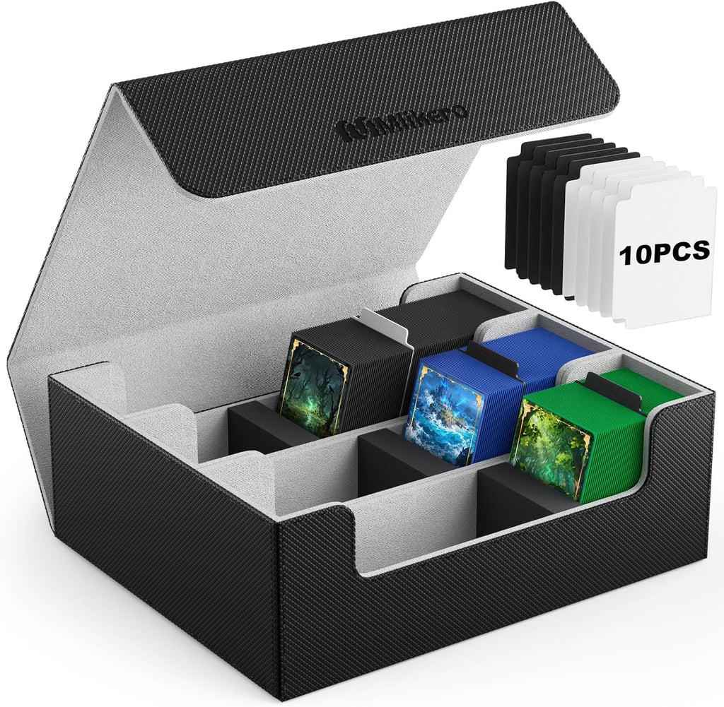Mlikero Card Deck Case for Trading Cards 1800+, Trading Card Storage Box with 10 Dividers and 3 Foam Stoppers, Leather Magnetic Closure Commander Deck Box Fit for YuGiOh, MTG and Sport Cards