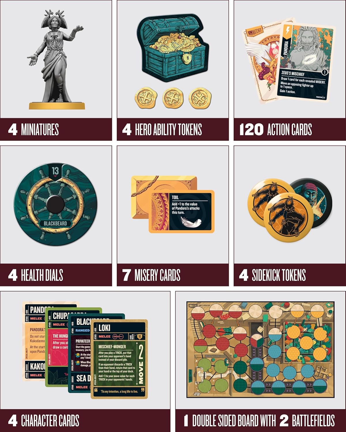 Restoration Games Unmatched Battle of Legends Vol 3 - Strategy Board Game for 2 to 4 Players - Expansion with 4 New Heroes and Battlefields - 20-40 Min Playtime - Ages 9+