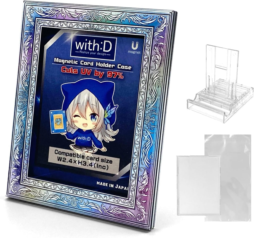 amazdone with:D Magnetic Card Display Case 35PT, UV Protection Acrylic Trading Card Holder with Inner Case, Premium Japanese Design for TCG & Sports Cards (Antique Rainbow)