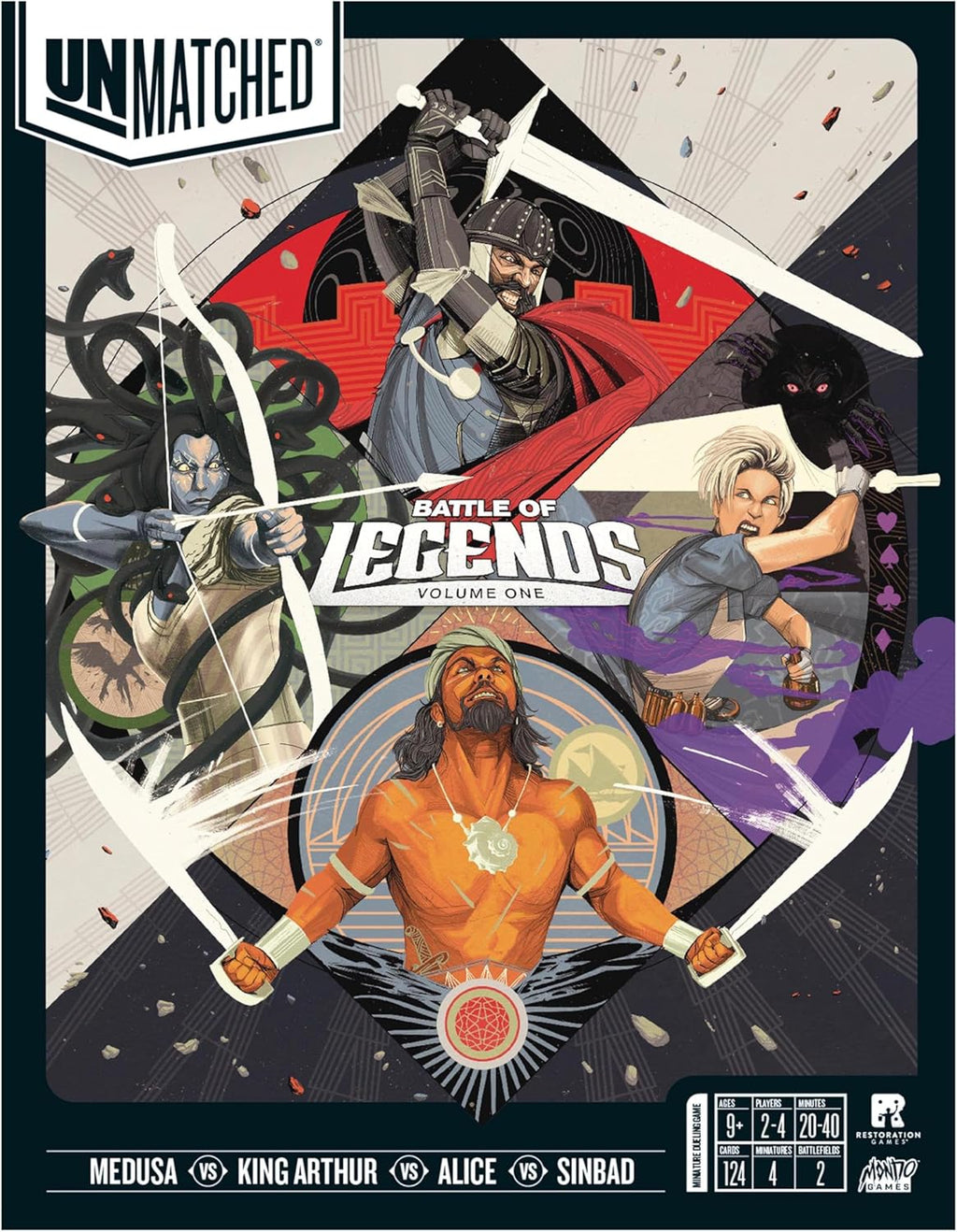 Restoration Games Unmatched Battle of Legends Vol 1 - Strategy Board Game for 2 to 4 Players - Expansion with 4 Heroes and Battlefields - 20-40 Min Playtime - Ages 9+