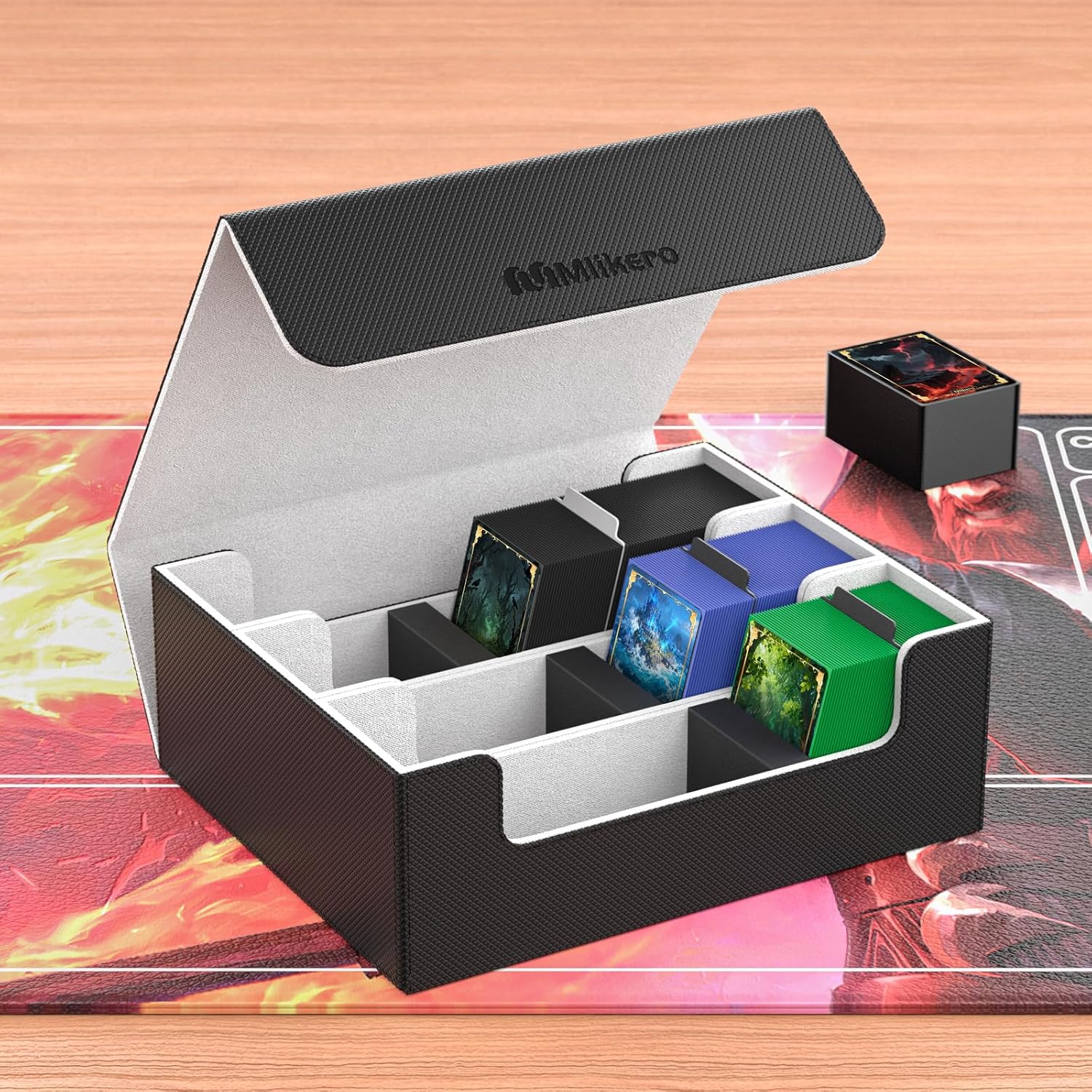 Mlikero Card Deck Case for Trading Cards 1800+, Trading Card Storage Box with 10 Dividers and 3 Foam Stoppers, Leather Magnetic Closure Commander Deck Box Fit for YuGiOh, MTG and Sport Cards