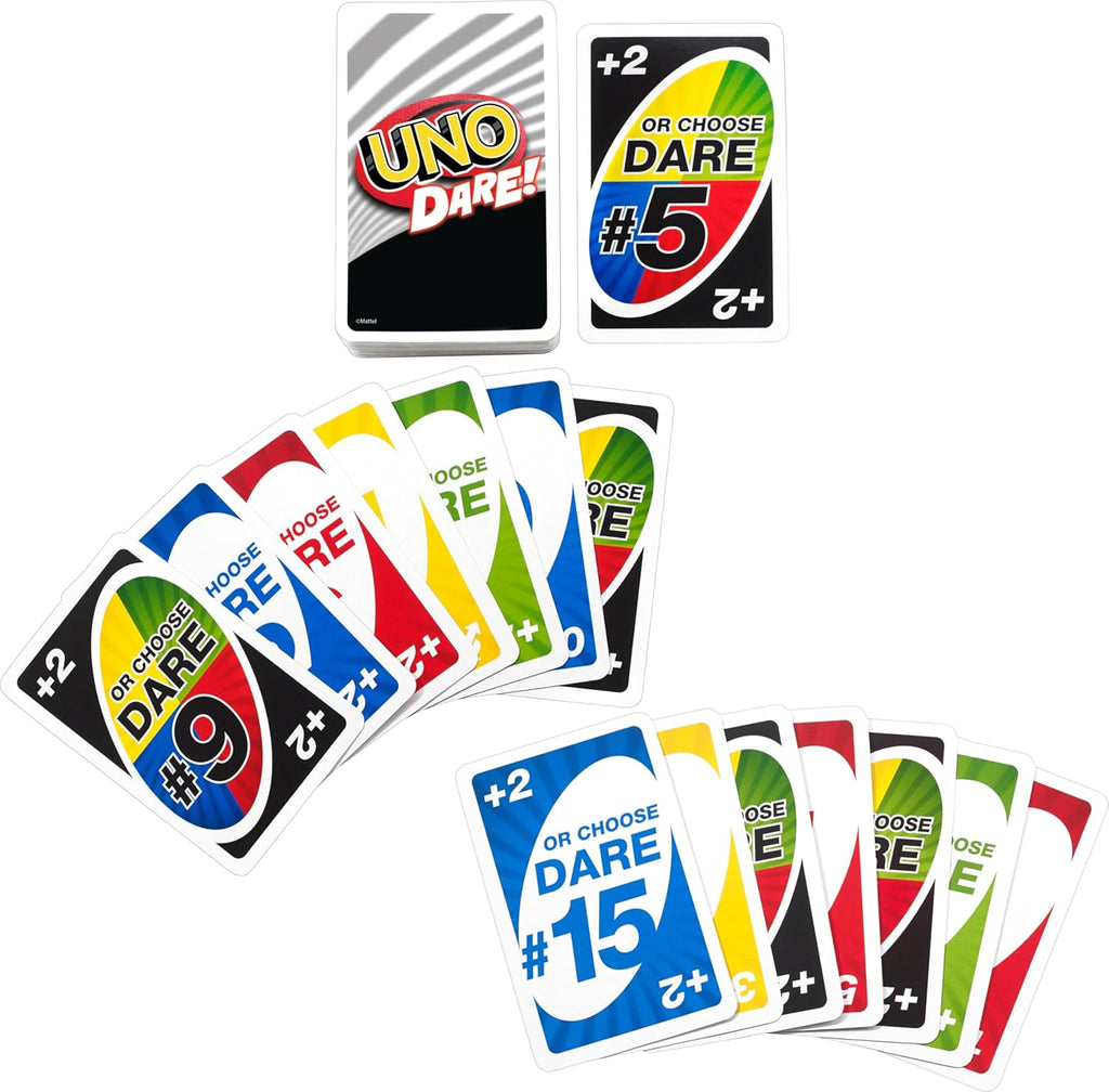 Mattel Games UNO Dare Card Game for Families & Parties Featuring Challenging & Silly Dares from 3 Different Categories