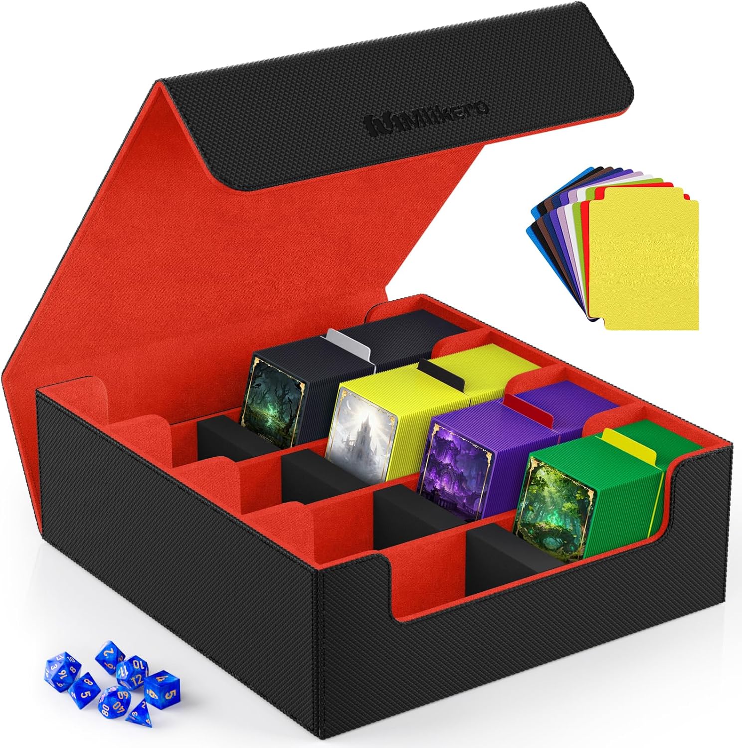 Mlikero Card Deck Case for Trading Cards 1800+, Trading Card Storage Box with 10 Dividers and 3 Foam Stoppers, Leather Magnetic Closure Commander Deck Box Fit for YuGiOh, MTG and Sport Cards