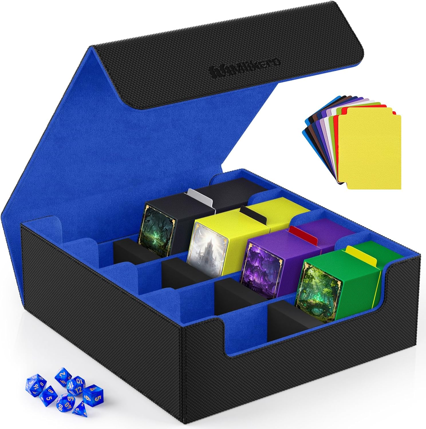 Mlikero Card Deck Case for Trading Cards 1800+, Trading Card Storage Box with 10 Dividers and 3 Foam Stoppers, Leather Magnetic Closure Commander Deck Box Fit for YuGiOh, MTG and Sport Cards
