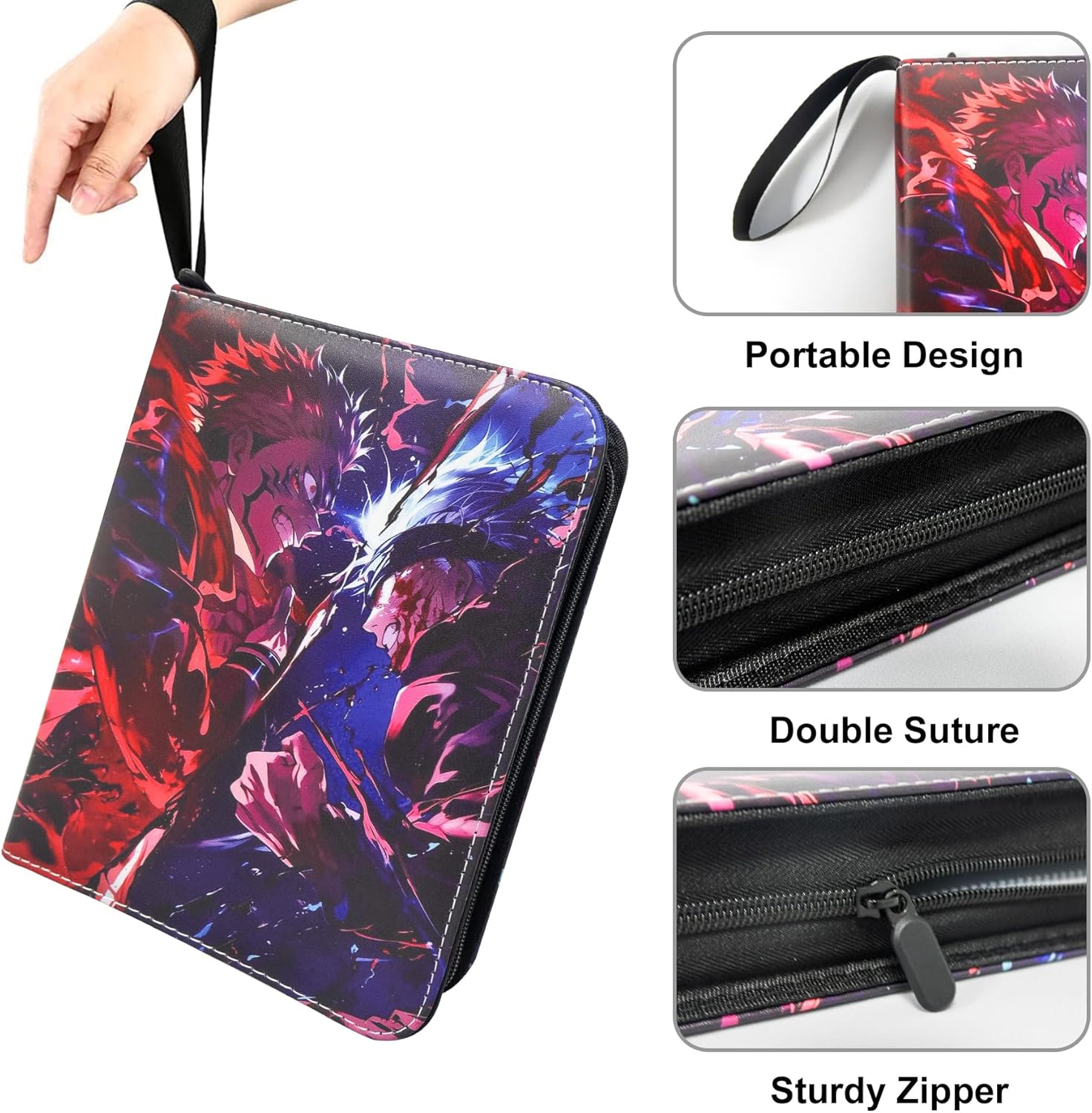 Anime Trading Card Binder for Cards,4 Pocket with 60 Sleeves up to 480 Cards,Waterproof Card Storage Bag with Removable Sleeves for Anime and TCG Cards