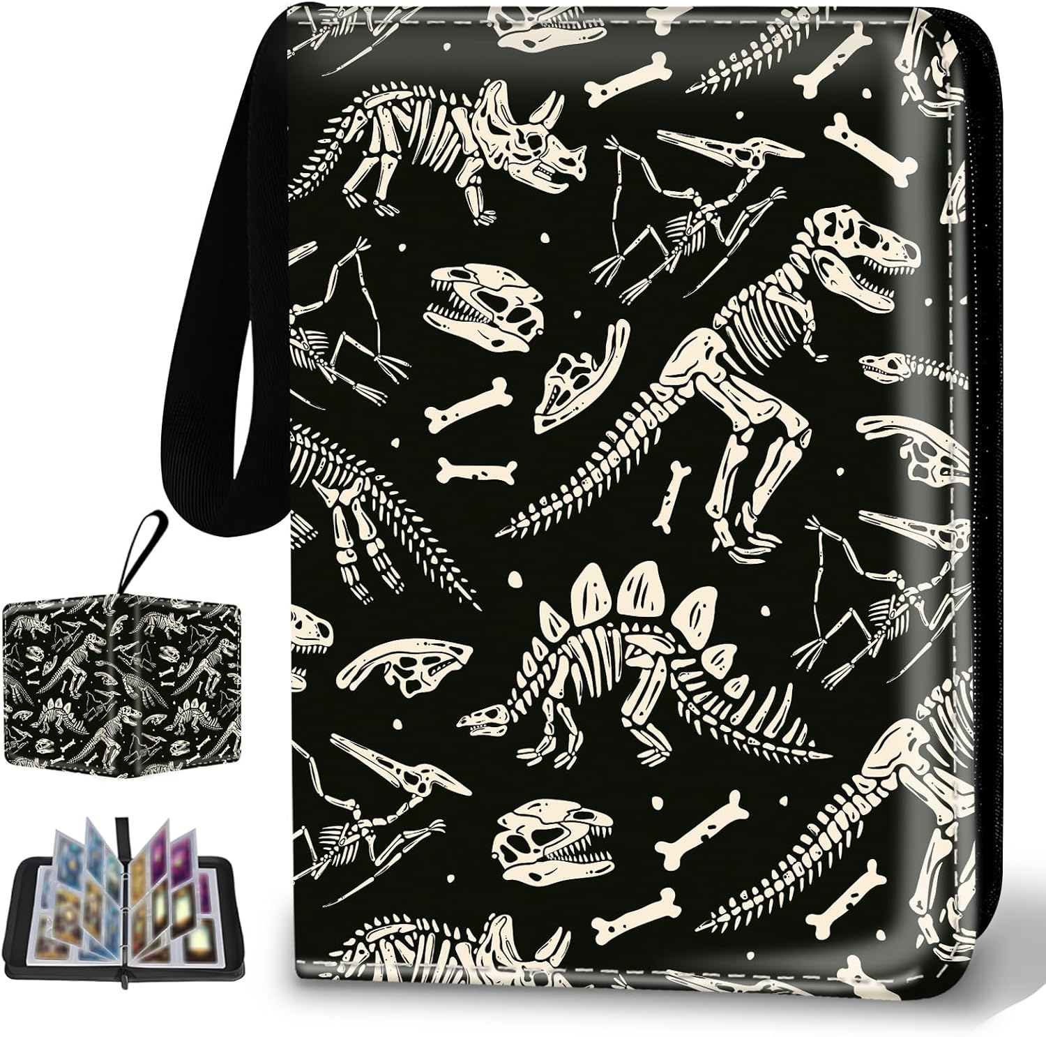 Collectible Trading Card Binder, 400 Card Holders with 50 Removable Sleeves, Portable 4 Pocket Trading Card Collection Albums for Photocard kpop MTG/TCG Game Sports Cards，Funny Dinosaur Bones
