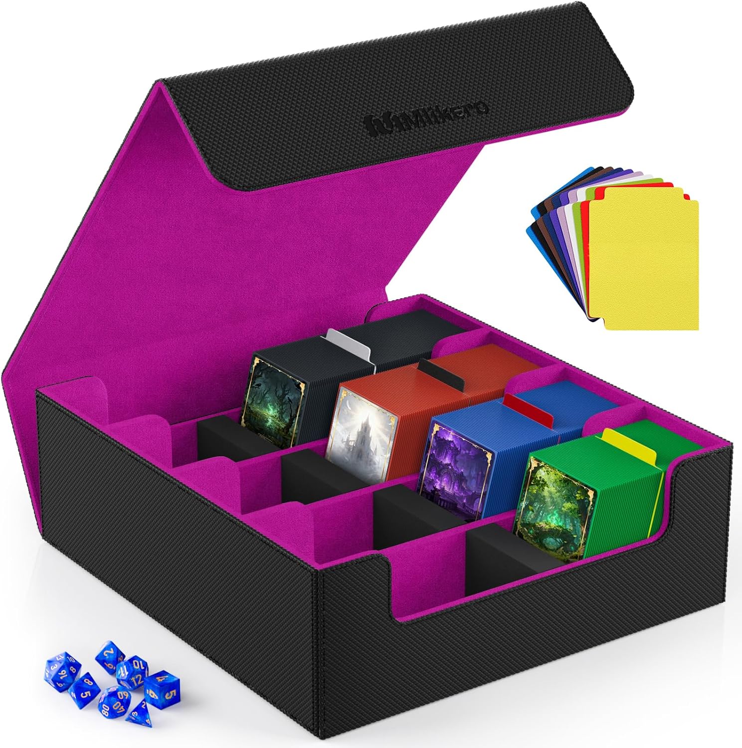 Mlikero Card Deck Case for Trading Cards 1800+, Trading Card Storage Box with 10 Dividers and 3 Foam Stoppers, Leather Magnetic Closure Commander Deck Box Fit for YuGiOh, MTG and Sport Cards