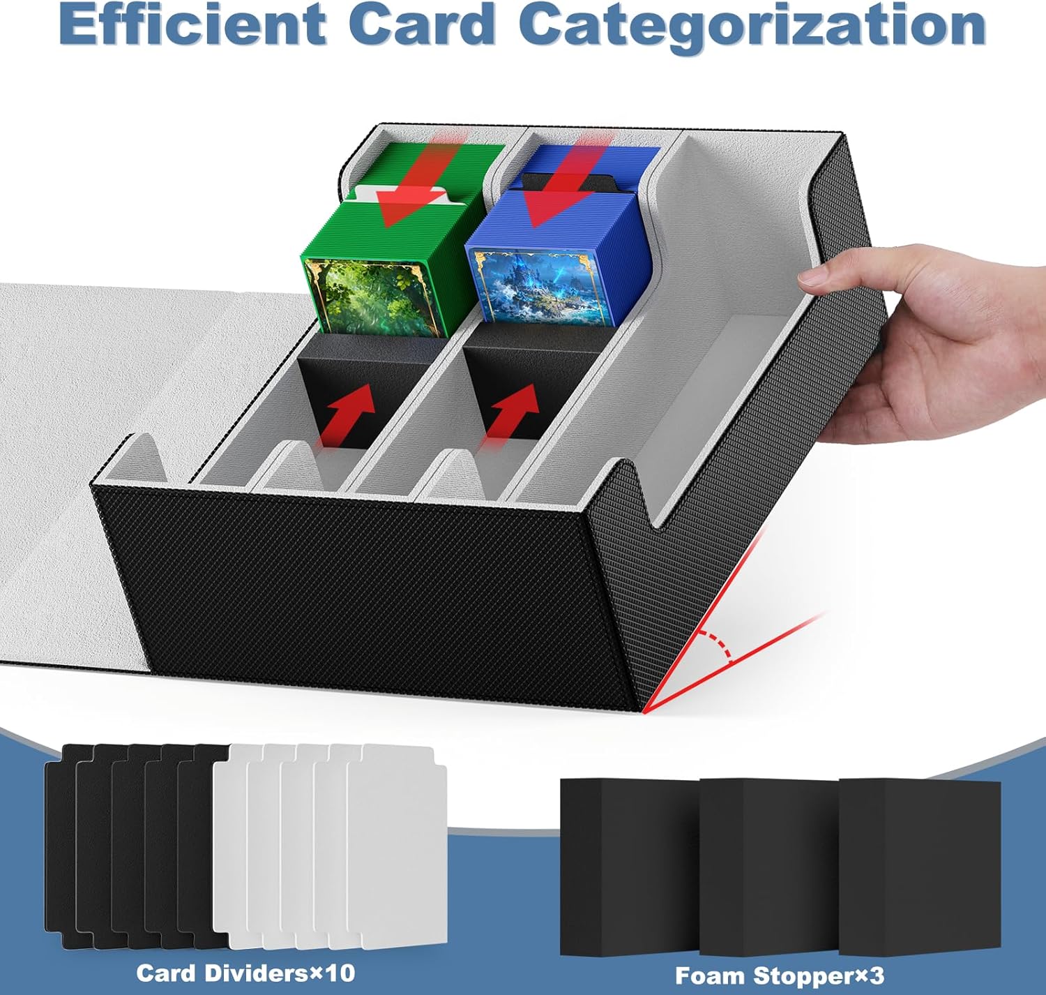 Mlikero Card Deck Case for Trading Cards 1800+, Trading Card Storage Box with 10 Dividers and 3 Foam Stoppers, Leather Magnetic Closure Commander Deck Box Fit for YuGiOh, MTG and Sport Cards