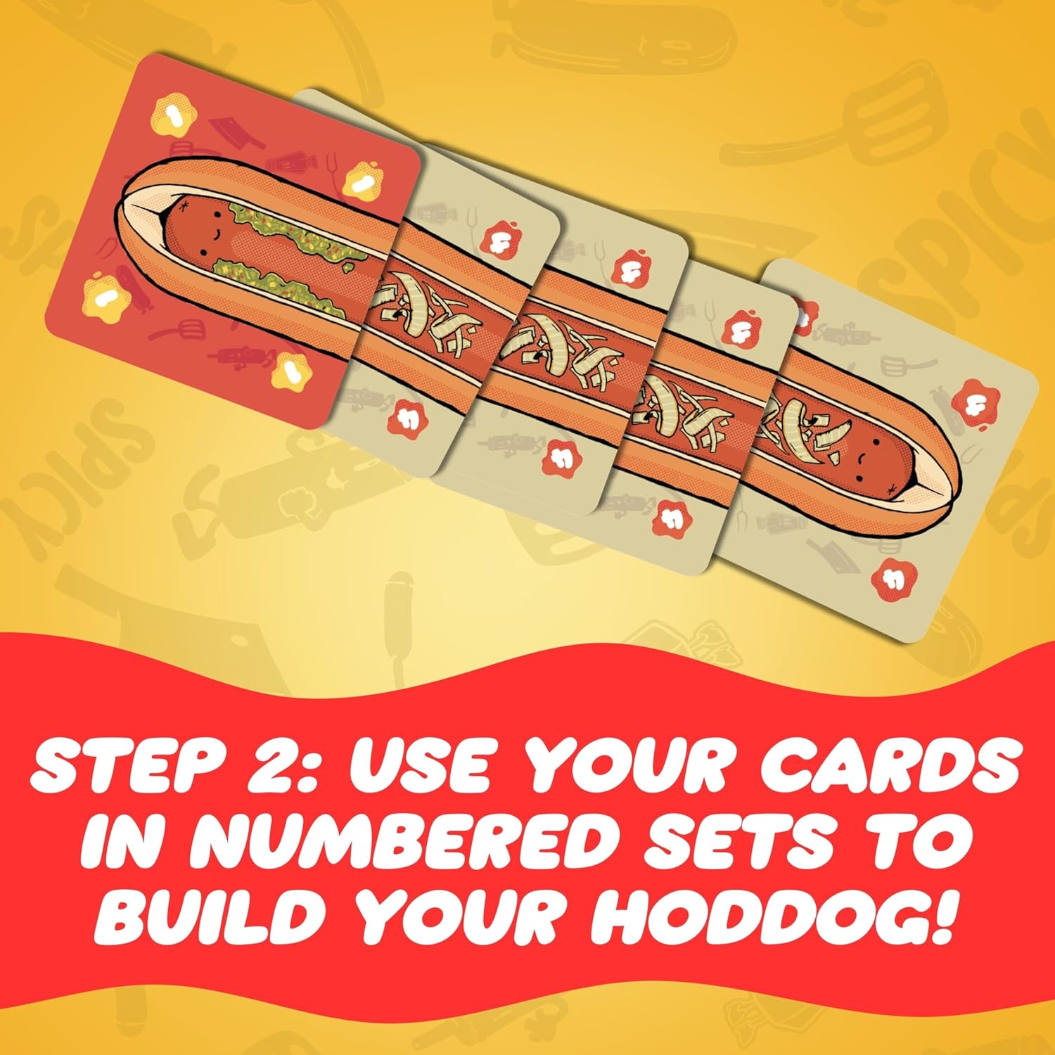 Joking Hazard Hoddog Card Game – 82 Cards for Kids & Adults, Race to Build The Longest Hoddog with Fun & Strategy, Includes Ketchup Splat Cards & Rulebook