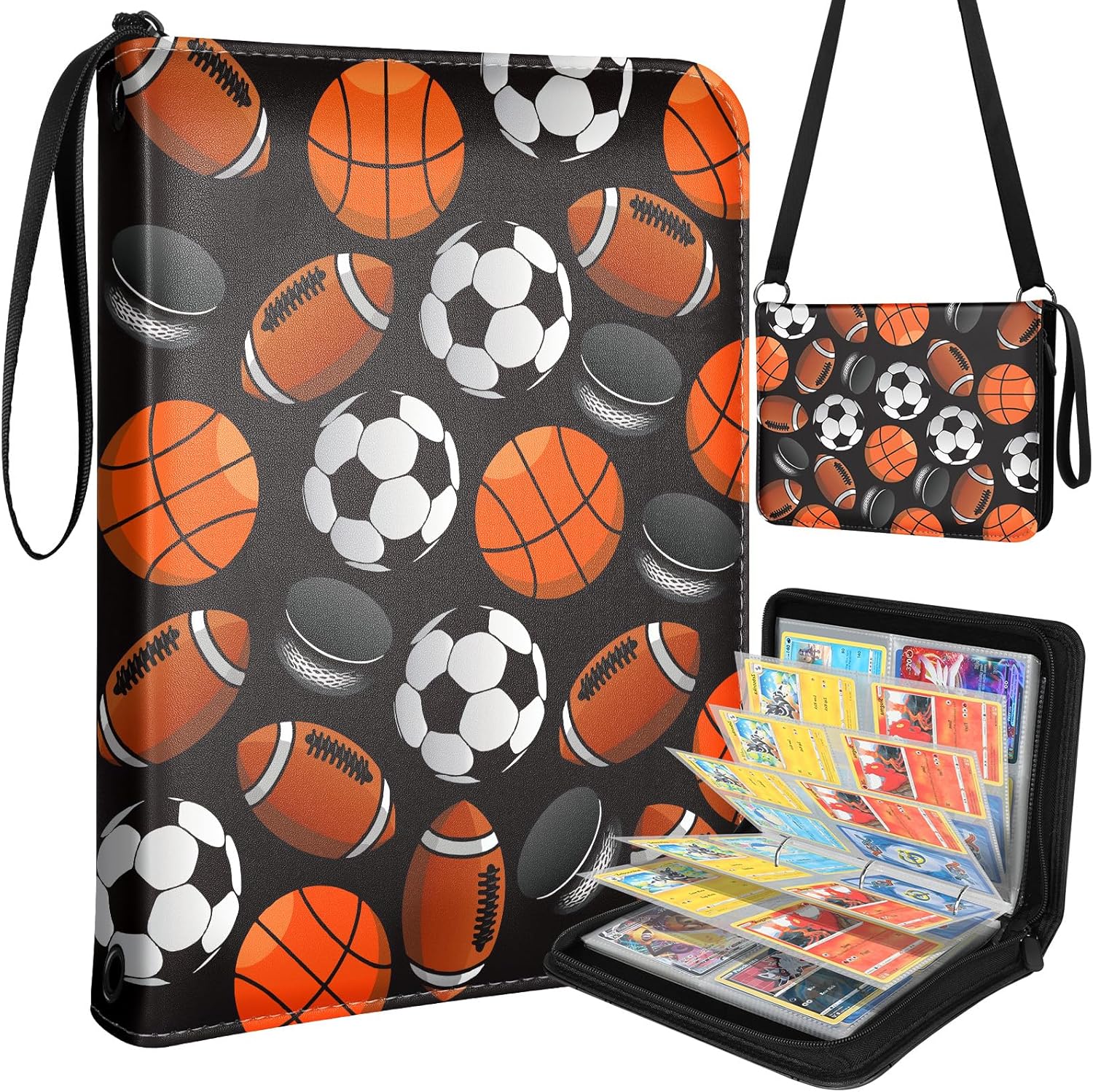 for 4 Pocket Card Binder with 440 Pockets - Trading Card Collection Album Folder for Men Boys Teens Anime Design for Sports Cards Game Cards with Zipper Hand Carrying Rope