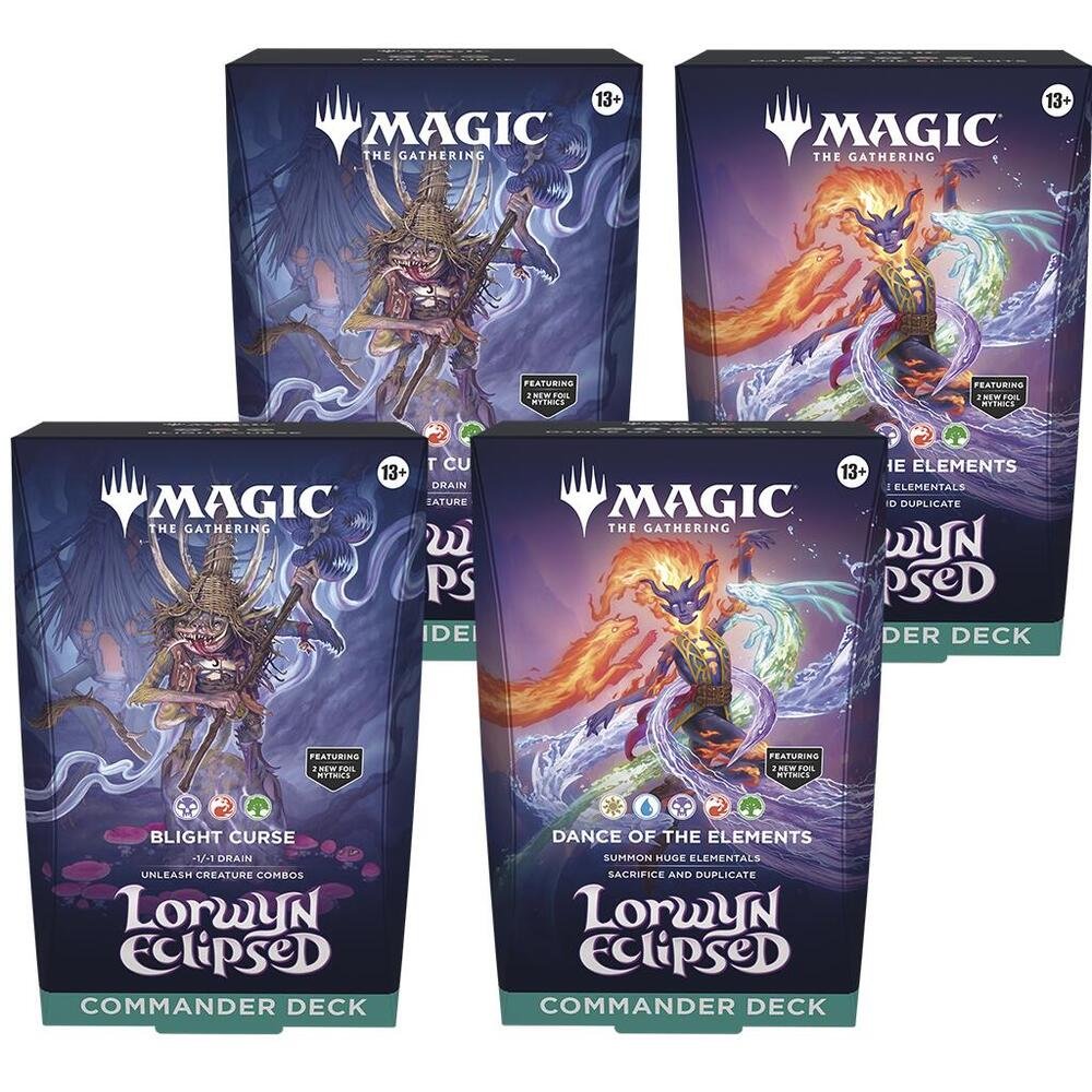 Magic: The Gathering Lorwyn Eclipsed - Commander Deck Set of 4 (2 Blight Curse and 2 Dance Of The Elements)  - Estimated Arrival: Jan. 2026 (PRE-ORDER)