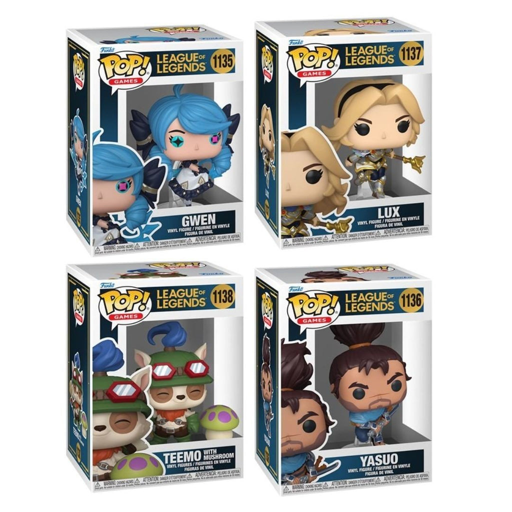 League of Legends Wave 4 Funko Pop! Games - Set of 4 (Gwen #1135, Yasuo #1136, Lux #1137, and Teemo with Mushroom #1138) Collectible Vinyl Figures - Estimated Arrival: Nov. 2025 (PRE-SALE)