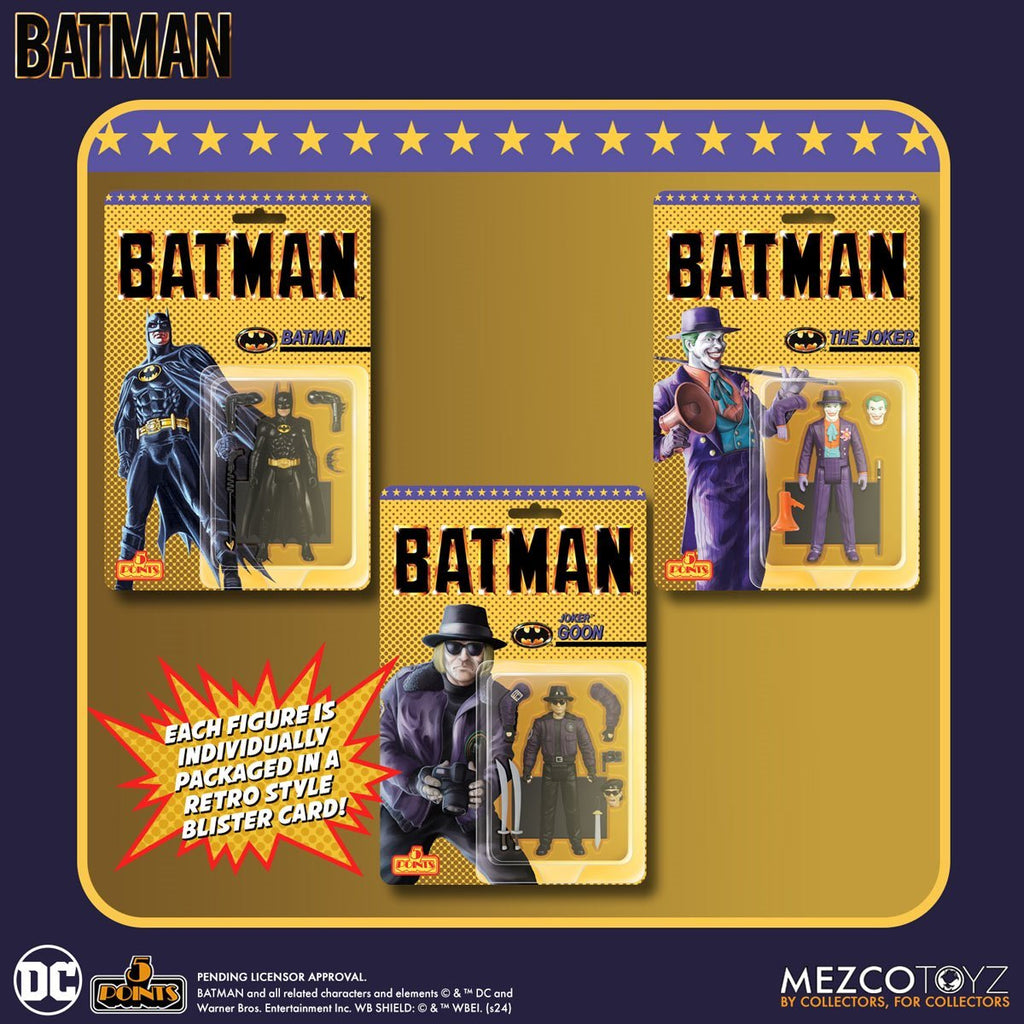 Mezco Batman (1989) - 5 Points Collection Action Figure - 3 Pack (Batman , The Joker, and Joker Goon) (PRE-SALE)